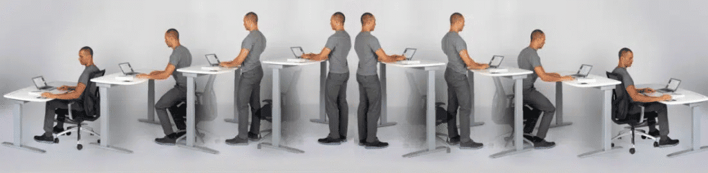 Height-adjustable table for working environment, ergonomic solution for working comfort.
