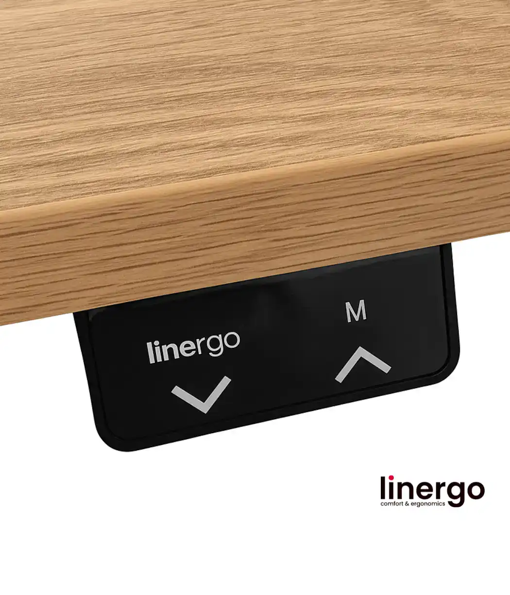 Brando electrically adjustable desk with control panel.